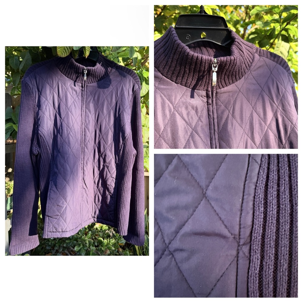 Croft & Barrow Purple Quilted & Knit Zip-Front Women's Jacket - Petite PXL